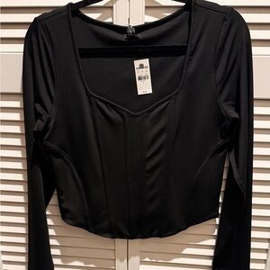 Express Body Contour Black Cropped Long Sleeve Top Size L NWT